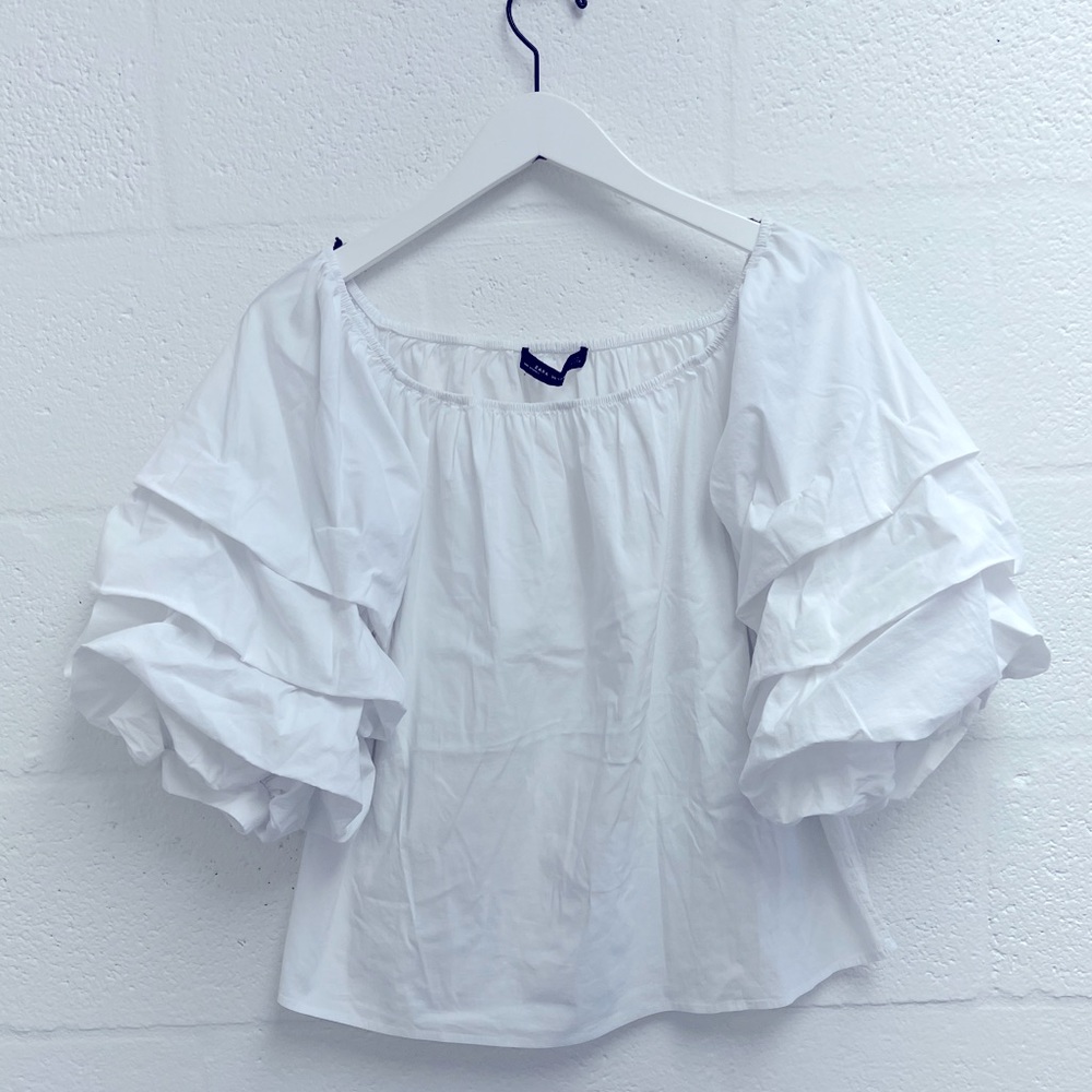 ZARA WOMAN white summer size M pouf puff balloon sleeve must see sleeve top